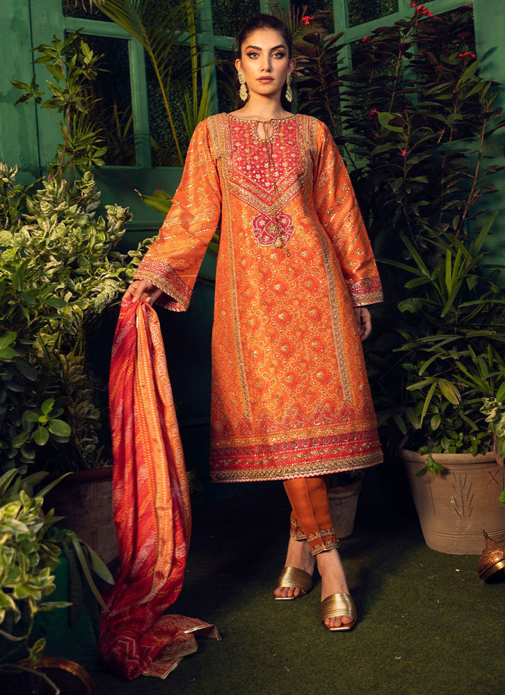 Farah Talib Aziz Sima Orange And Red Chunri Kurta With Chunri Dupatta