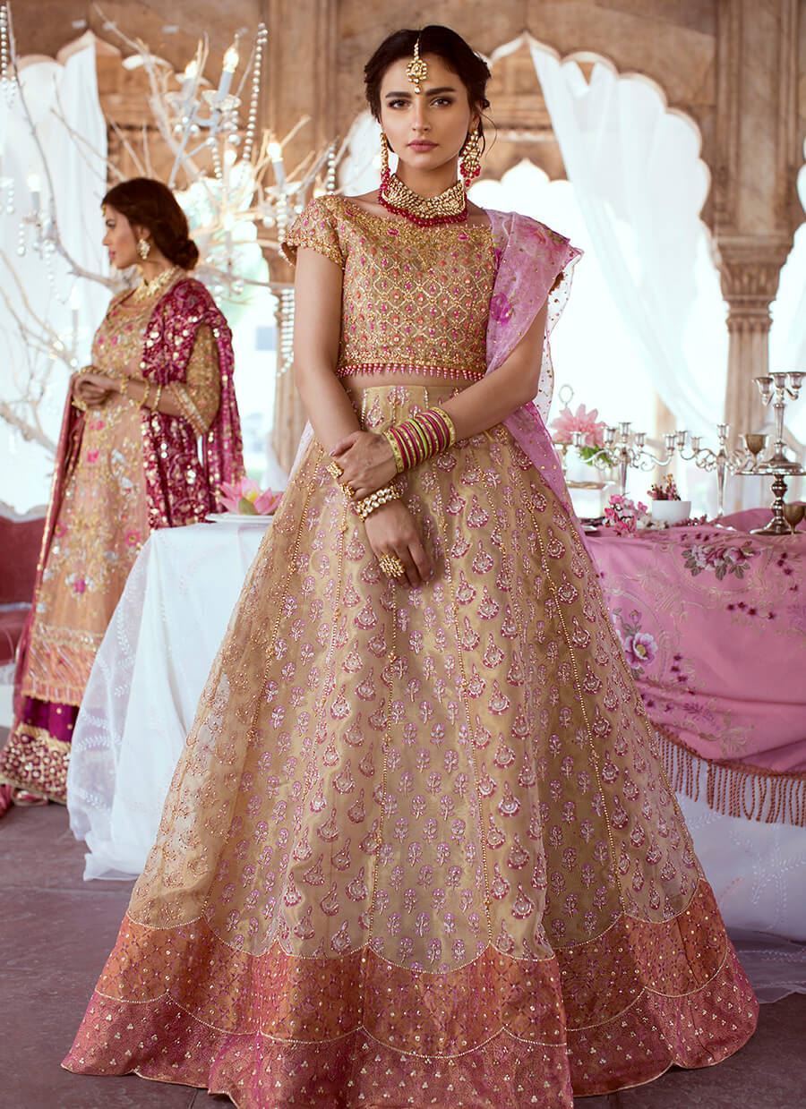 Rose gold lehenga on sale bridal