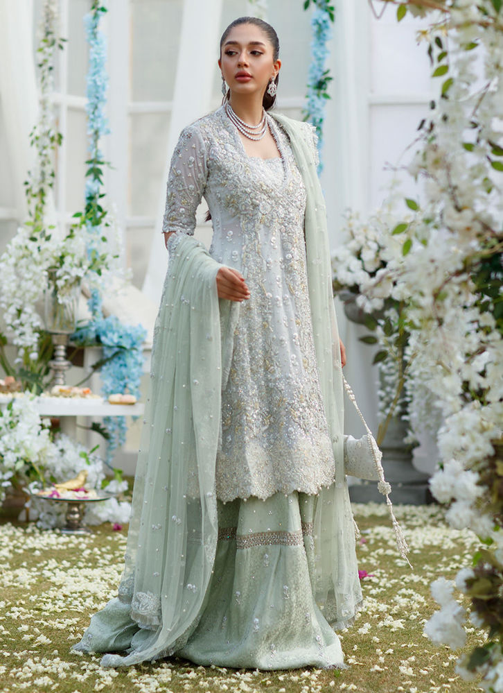 Sophia Silver-Mint Angharkha on Banarsi Gharara - Farah Talib Aziz