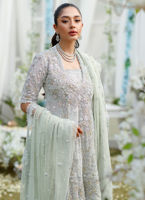 Sophia Silver-Mint Angharkha on Banarsi Gharara | Farah Talib Aziz