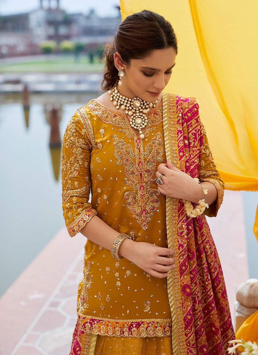 Buy Mustard Mehndi Designer Kurti Online