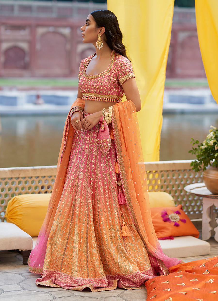 Bestseller | $60 - $121 - Light Orange Anarkali Vichitra Silk Saree and Light  Orange Anarkali Vichitra Silk Sari online shopping
