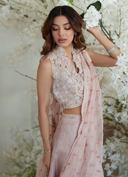 Buy Hasrat Baby Pink Lehenga Set by JIGAR MALI at Ogaan Online Shopping Site