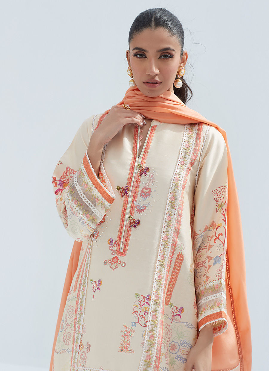 Sisily Ivory Shirt And Dupatta - Farah Talib Aziz