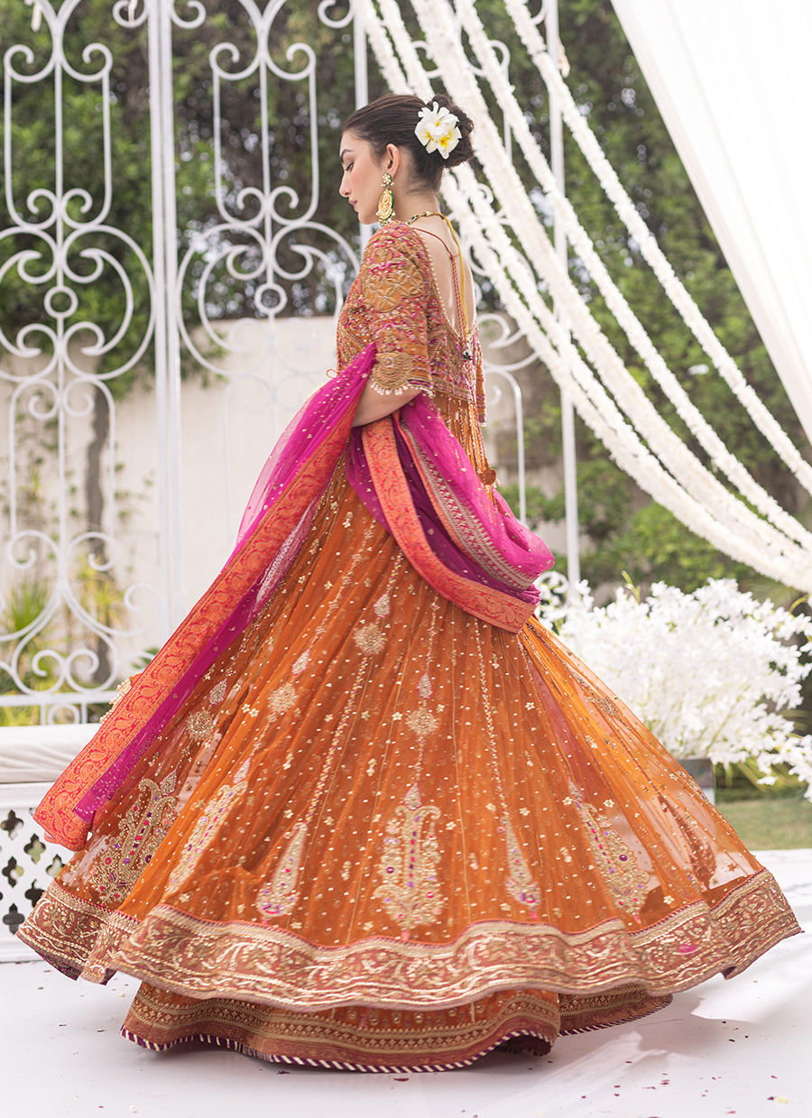 Buy Orange Cotton Satin Scoop Neck Printed Lehenga Set For Women by Shyam  Narayan Prasad Online at Aza Fashions.