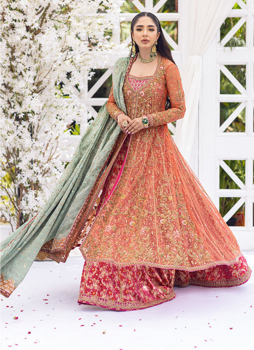 Ice Blue Front Open Lehenga Gown Pakistani Wedding Dresses – Nameera by  Farooq