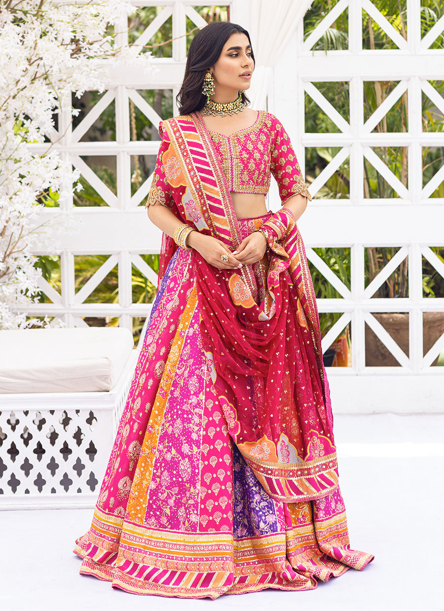 Dusty Rose Pink Silk Floral Printed Lehenga Set Design by Show Shaa at  Pernia's Pop Up Shop 2024