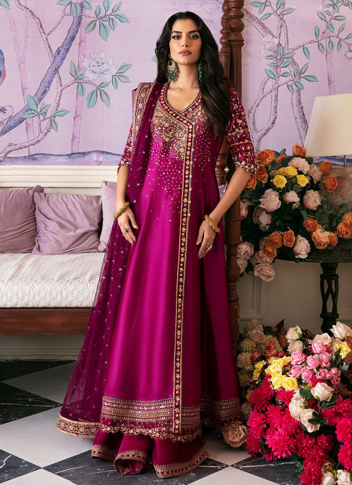 RE - Pink Mulberry Coloured Party Wear Georgette Gown With Dupatta