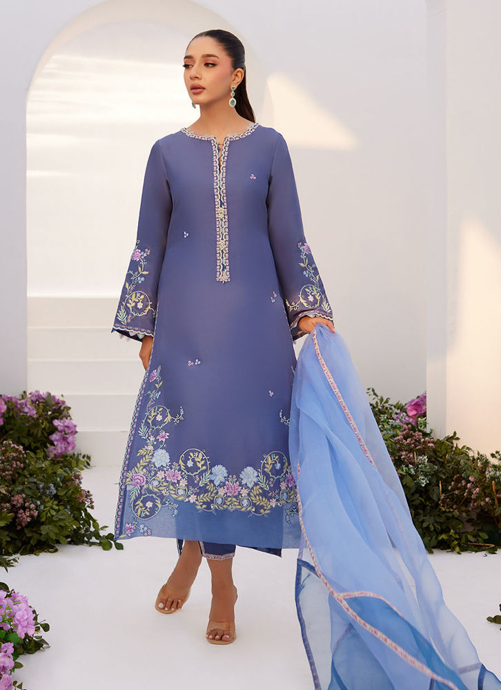 Alo Blue Embroidered Shirt and Dupatta - Farah Talib Aziz